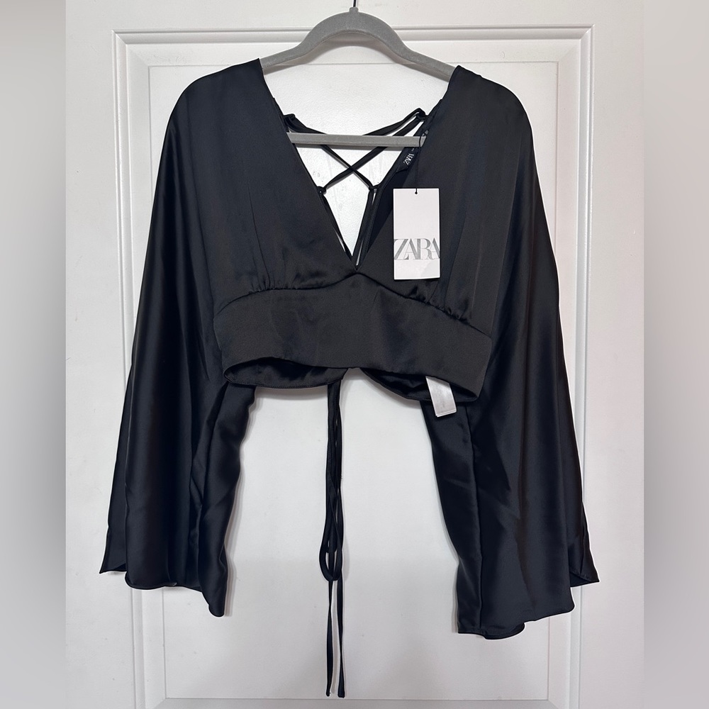 Zara long sleeve tie back crop top size XL New with Tags
